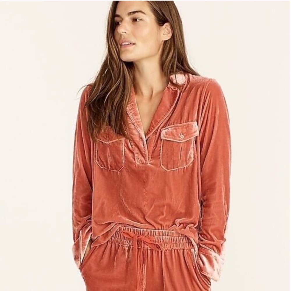 S / NWOT J. Crew Velvet Patch-Pocket Popover Shirt Copper Pink